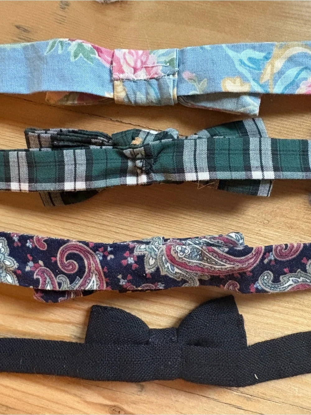 Kids Vintage Homemade Floral, Green Plaid, Paisley and Black Bow Tie Set